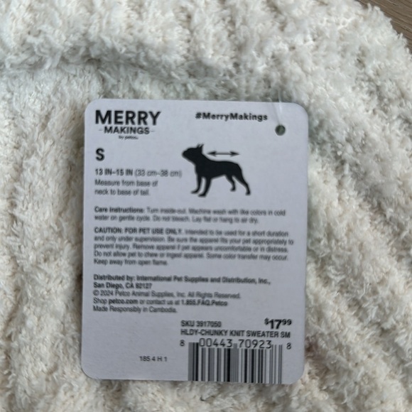 Merry Makings Chunky Knit Sweater for Pets, Small, & medium White - Picture 12 of 13